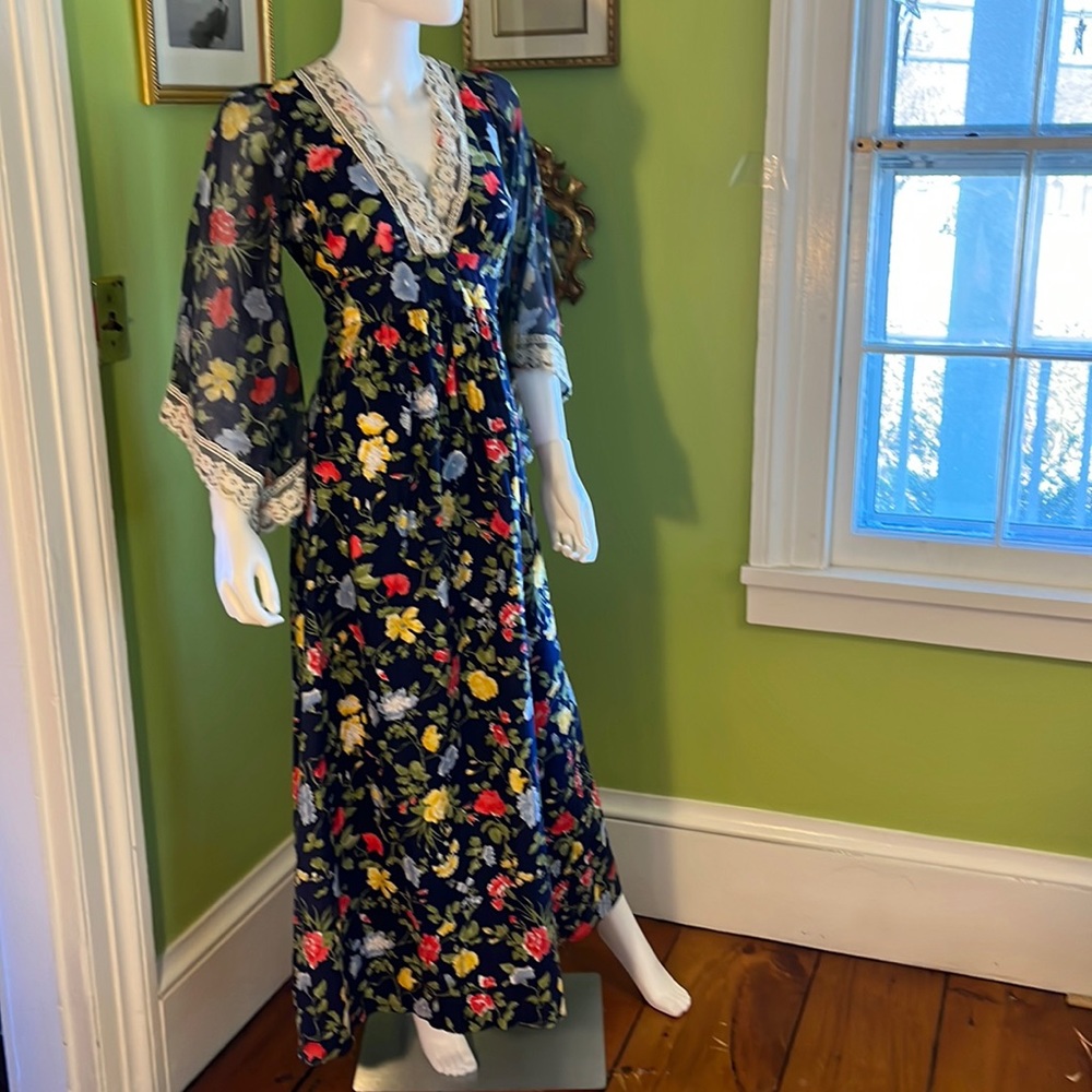 vintage 70s angel sleeve maxi dress